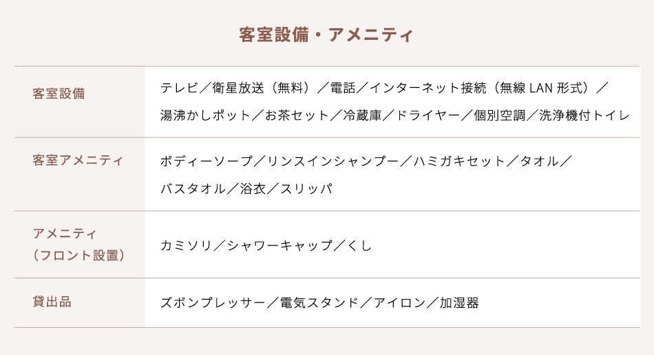 客室設備・アメニティ